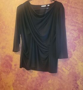 New York & Company Black Ruched 3/4 Sleeve Blouse